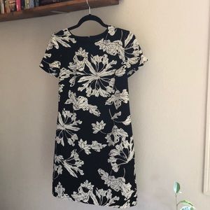 Black and white flowered shift dress
